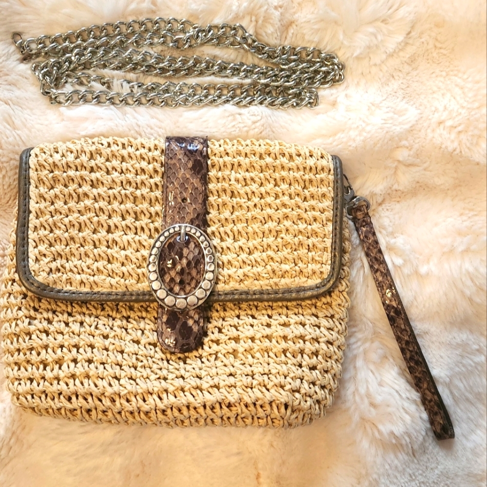 Brighton Raffia Woven Clutch With Detachable Crossbody/Shoulder Strap